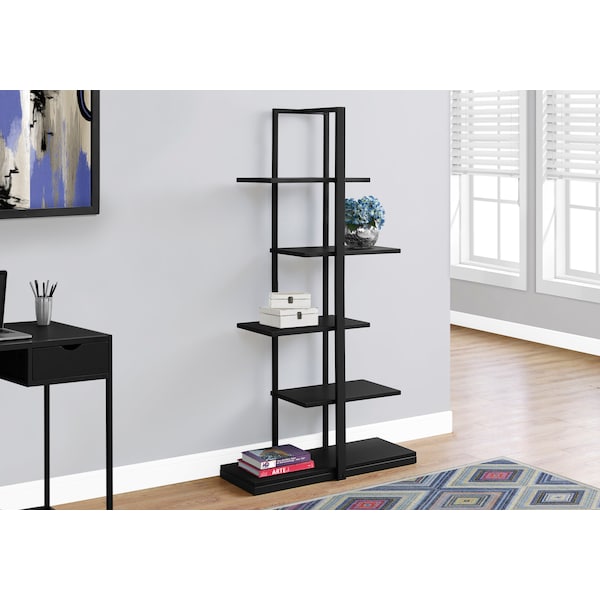 Bookshelf, Bookcase, Etagere, 5 Tier, 60H, Office, Bedroom, Metal, Laminate, Black, Contemporary